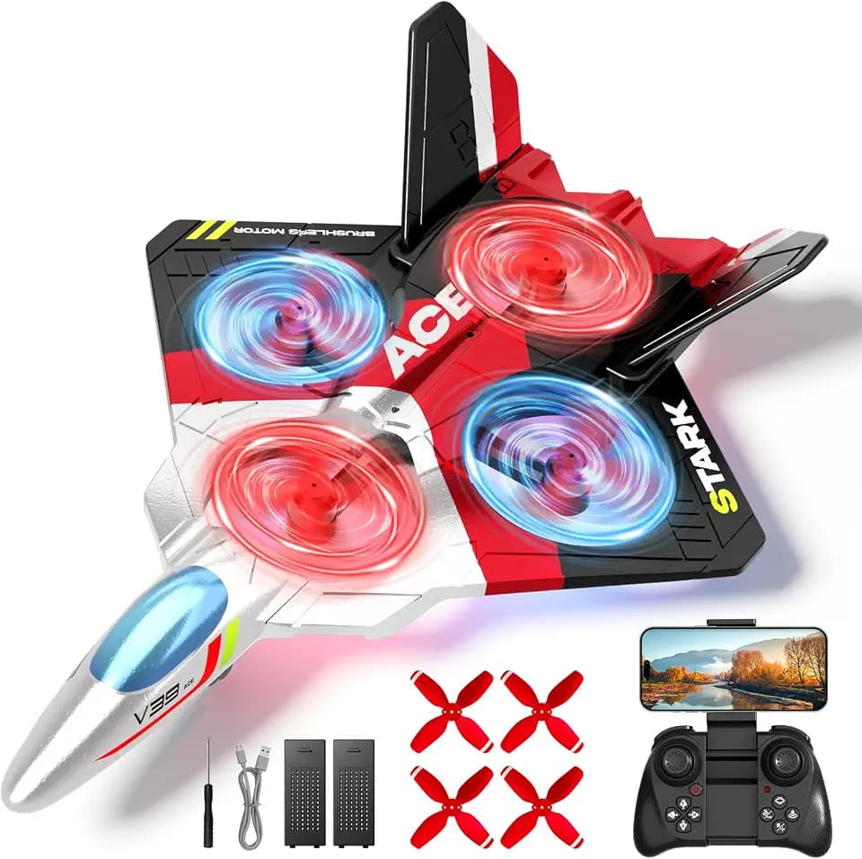 4DRC Foam Remote Control Airplanes RC Planes with 1080P Camera for Kids Adults 8-16, RC Airplane Fighter Jet with Light,Gravity Control, Auto-Follow, Trajectory Flight, One Key Take Off Easy to Fly