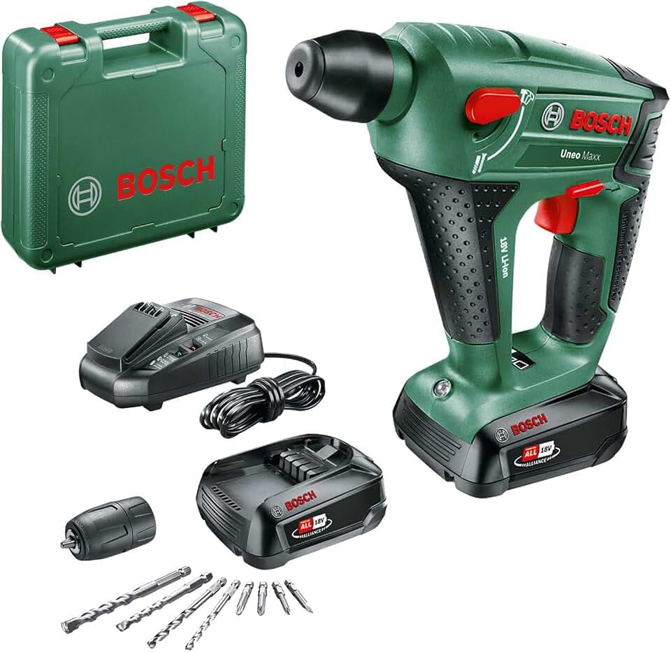Bosch Home and Garden Akku Bohrhammer UneoMaxx (2 Akku, 18 Volt System, max. Bohrdurchmesser in Beton 10 mm, im Koffer) 0603952327