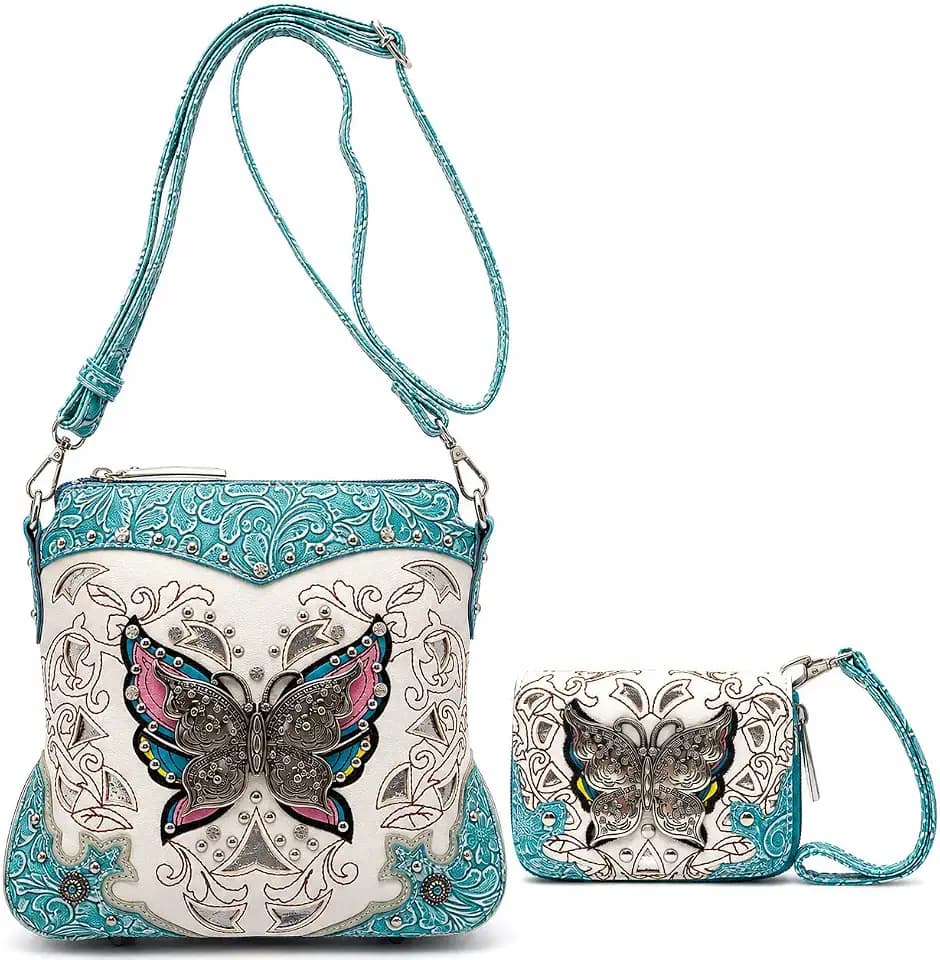 Western Butterfly Crossbody Purse with Wallet for Women