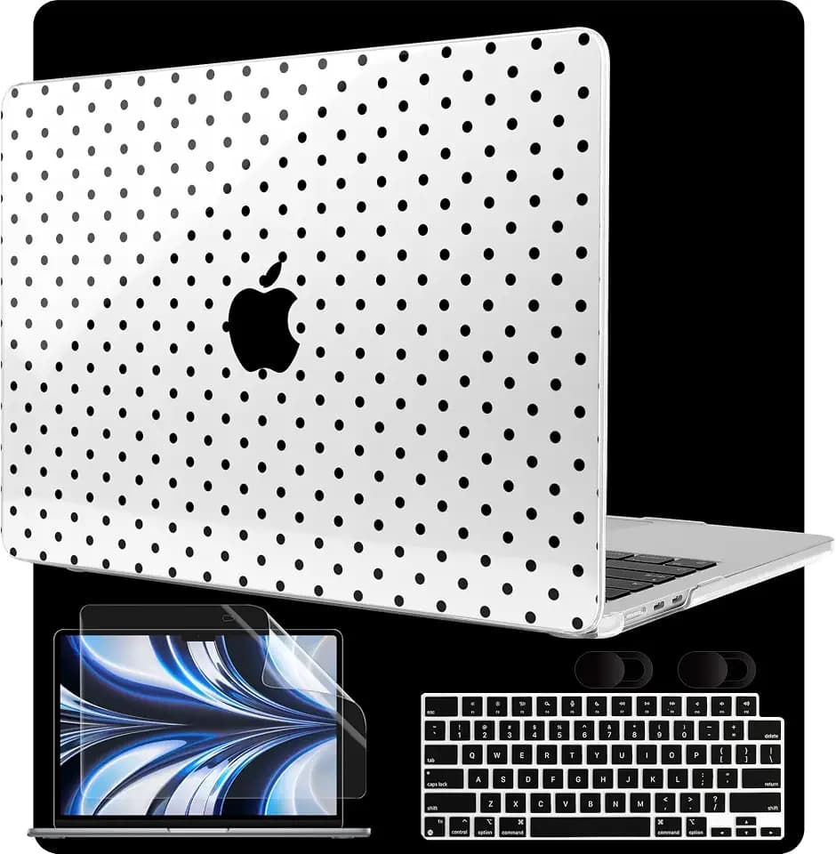 MEEgoodo Case for M5/M4/M3/M2 MacBook Air 13 inch 2026 2025 2024 2022, Fit Model A3449/A3240/A3113/A2681, Case Compatible with MacBook Air 13.6-inch, Poka Dot Black