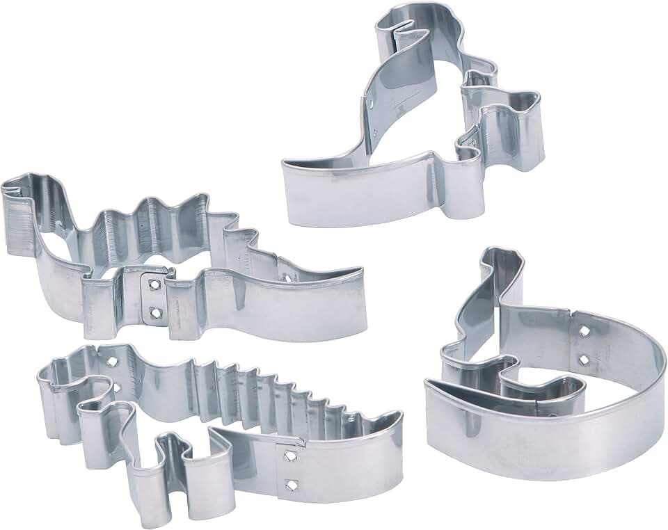 KitchenCraft Let's Make Dinosaurier Ausstechformen, Edelstahl, Satz von 4, Silber