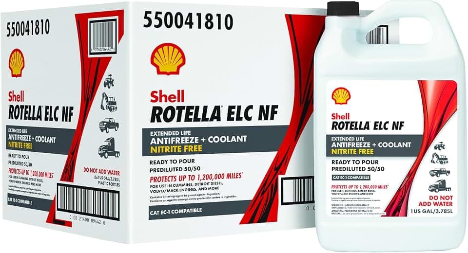 Shell Rotella Nitrite-Free Extended Life ELC Anti-Freeze + Coolant, Pre-Diluted 50/50 (1 Gallon, Case of 6)