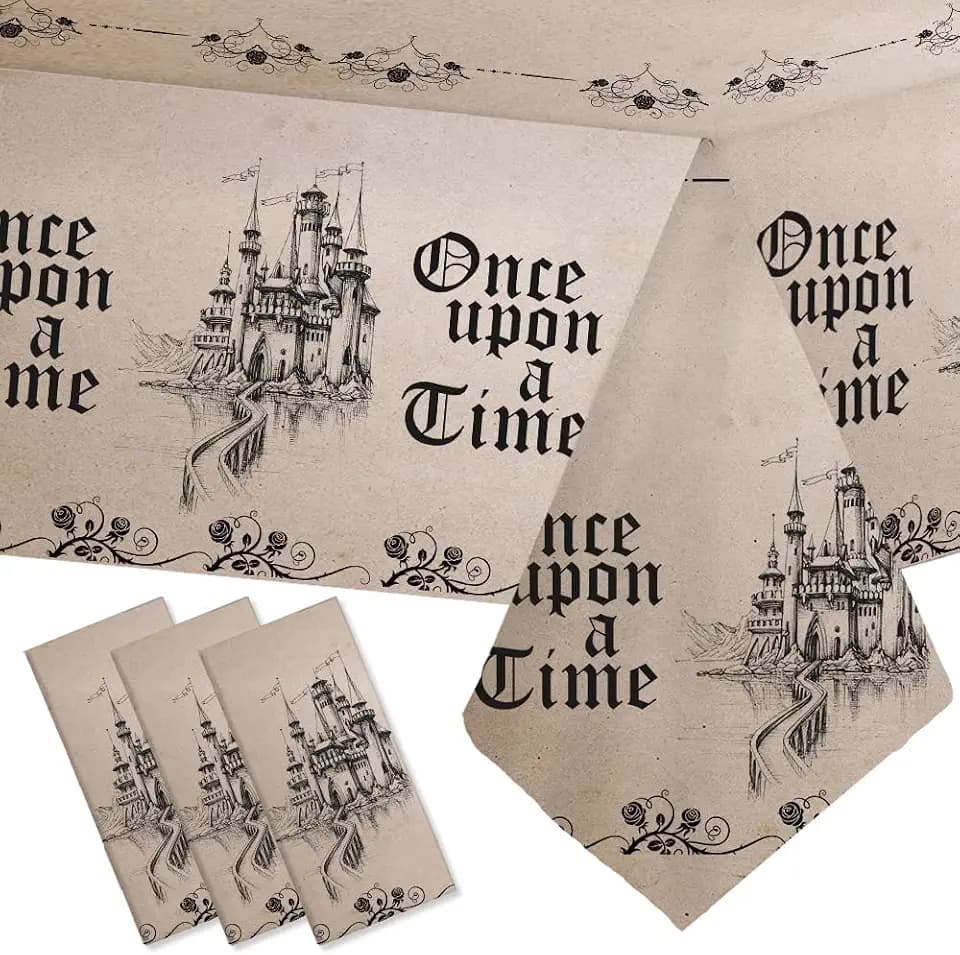 AIBIIN 3Pcs Fairytale Once Upon a Time Birthday Tablecloth Decorations