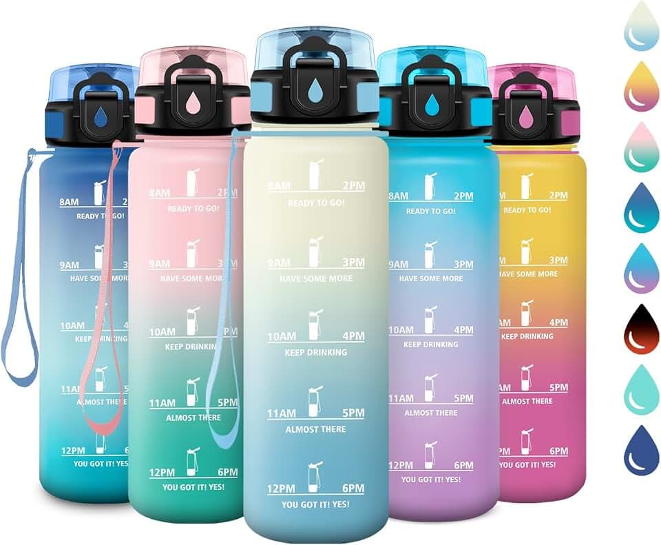 Trinkflasche Kinder 500ml, Auslaufsicher, Wasserflasche mit Filter, Trinkflasche Kohlensäure Geeignet, Motivierende Wasserflasche mit Zeitmarkierung, für Yoga, Schule, Camping, Kinder, Büro, Yoga