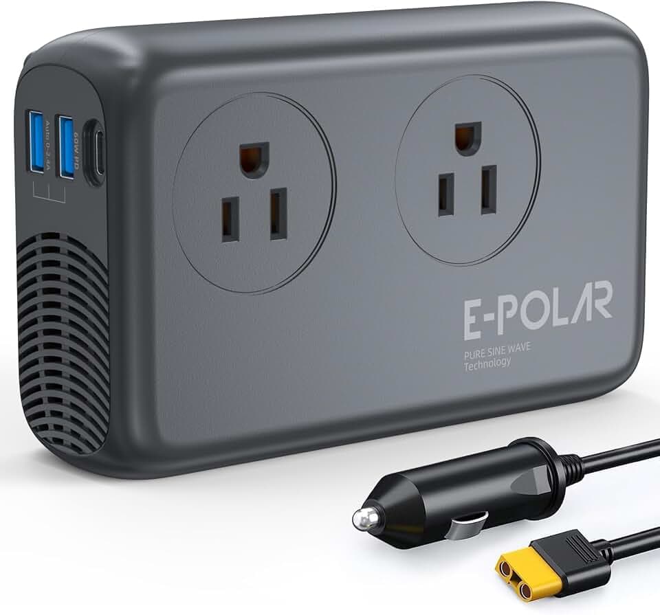 300W Car Power Inverter Pure Sine Wave with 60W PD USB-C, Power Inverters for Vehicles DC 12V to 110V AC, Car Inverter Power Outlet with XT60 Cable (Grey)