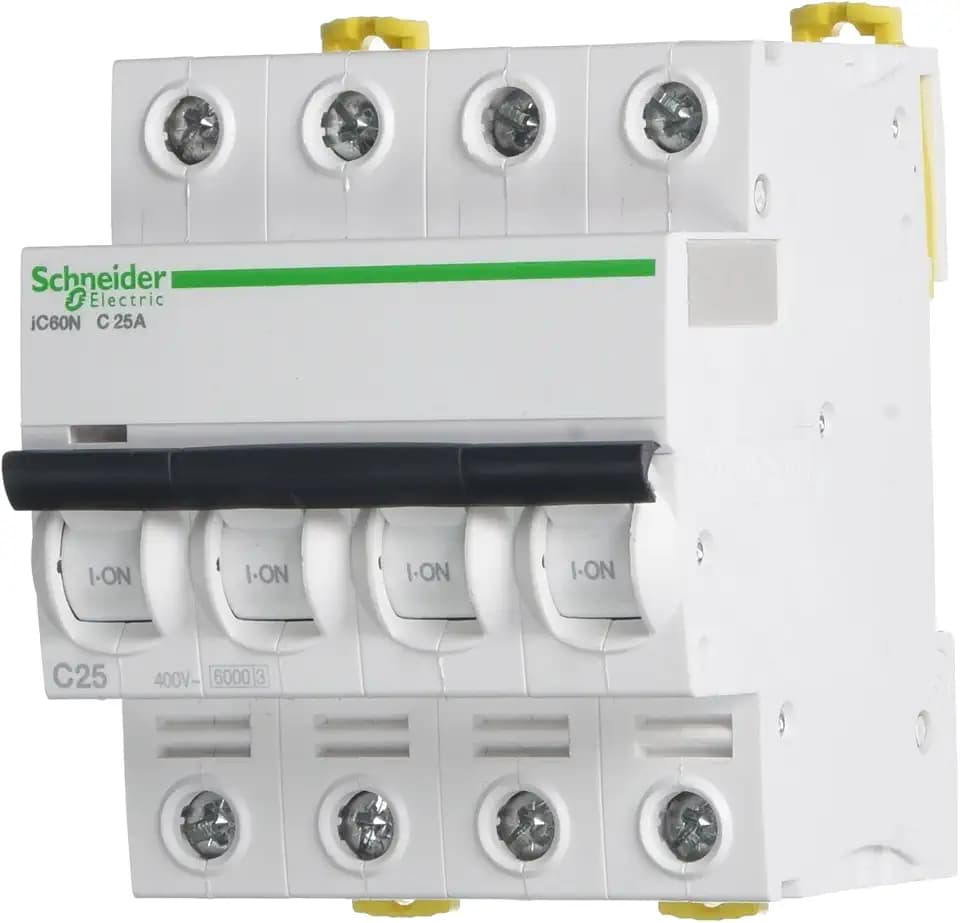 Schneider Electric a9 F74425 IC60 N Acti9 Leitungsschutzschalter, Krümmung C, 4P, 85 mm Höhe x 72 mm Breite x 78.5 mm Tiefe, 25 A, 50/60 Hz, Weiß