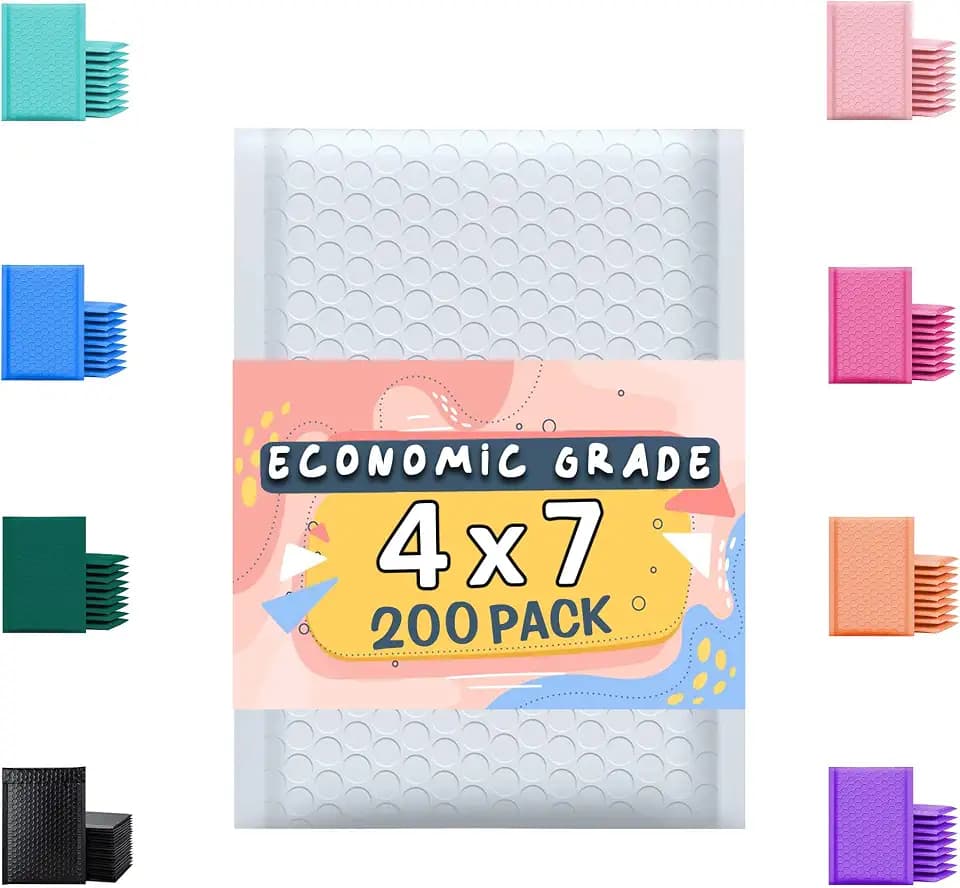 White Poly Bubble Mailers 4x8 200 Pack Usable 4x7
