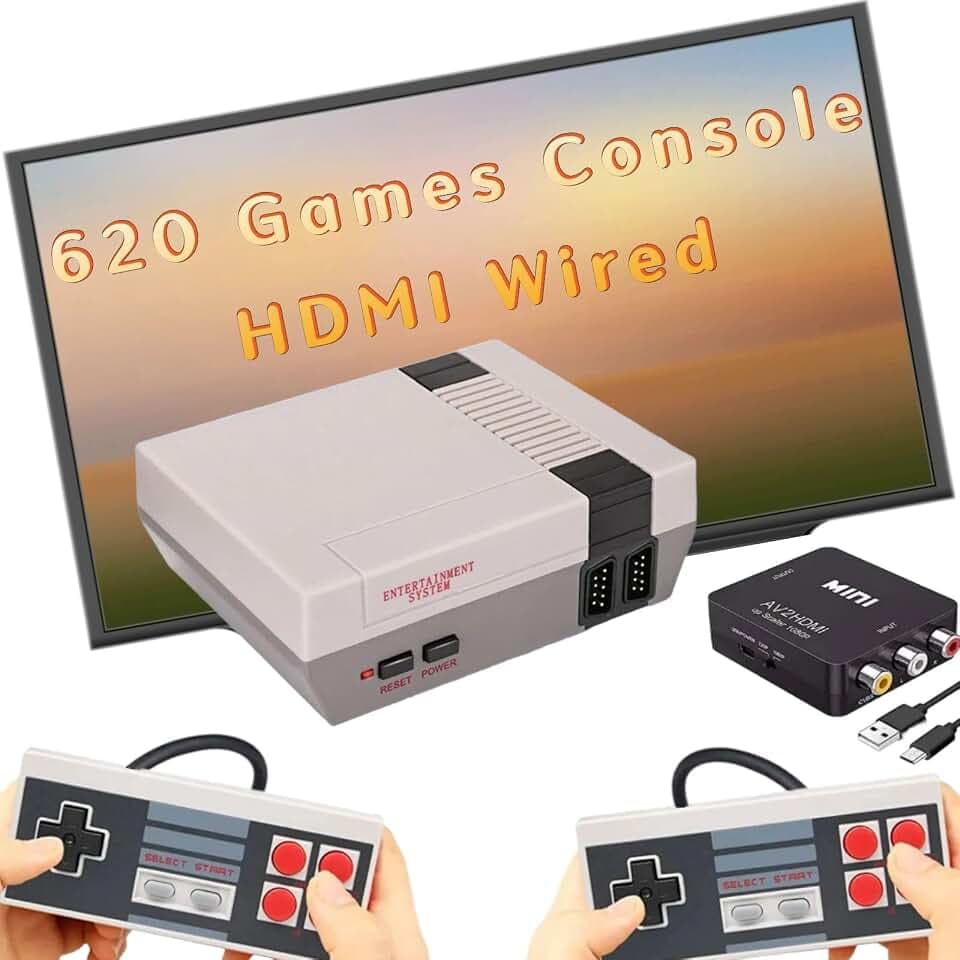 Retro Game Console with 620 Video Games,Classic Mini Game System with Wired Controller,HDMI and AV Output Plug and Play Video Games (Light Grey)
