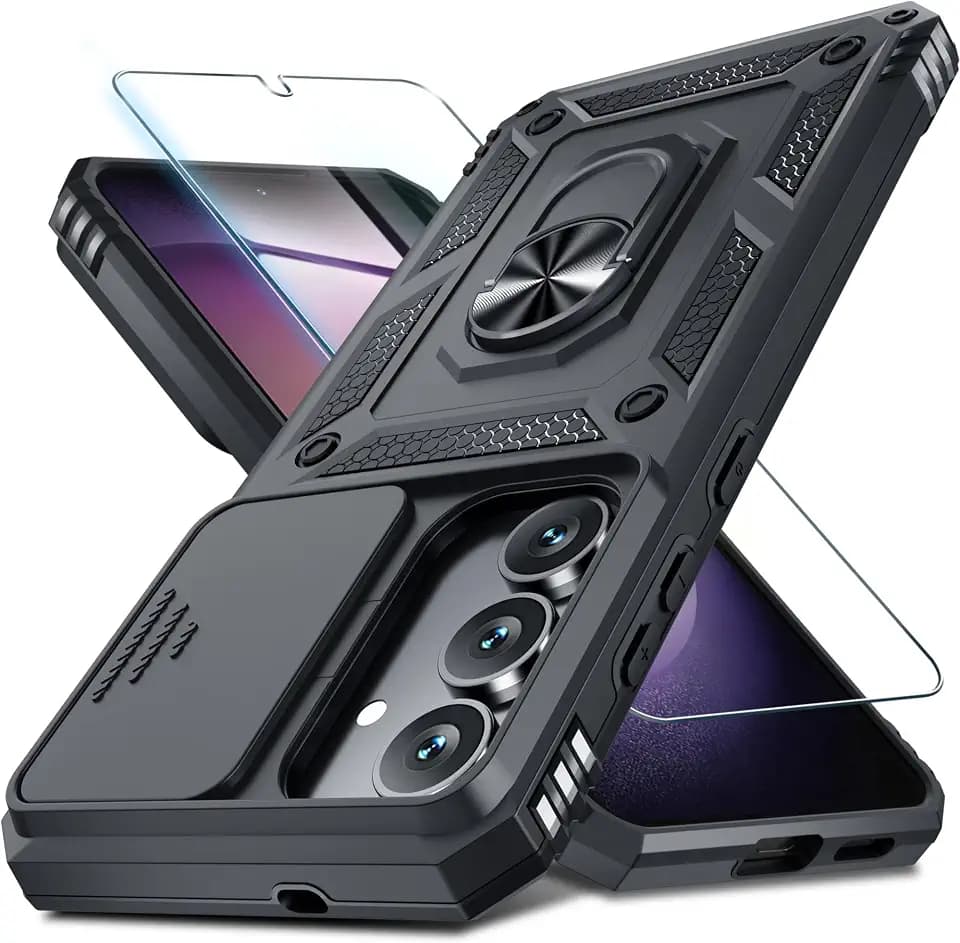 Janmitta for Samsung Galaxy S25 FE Case Built in Slide Camera Cover,Black