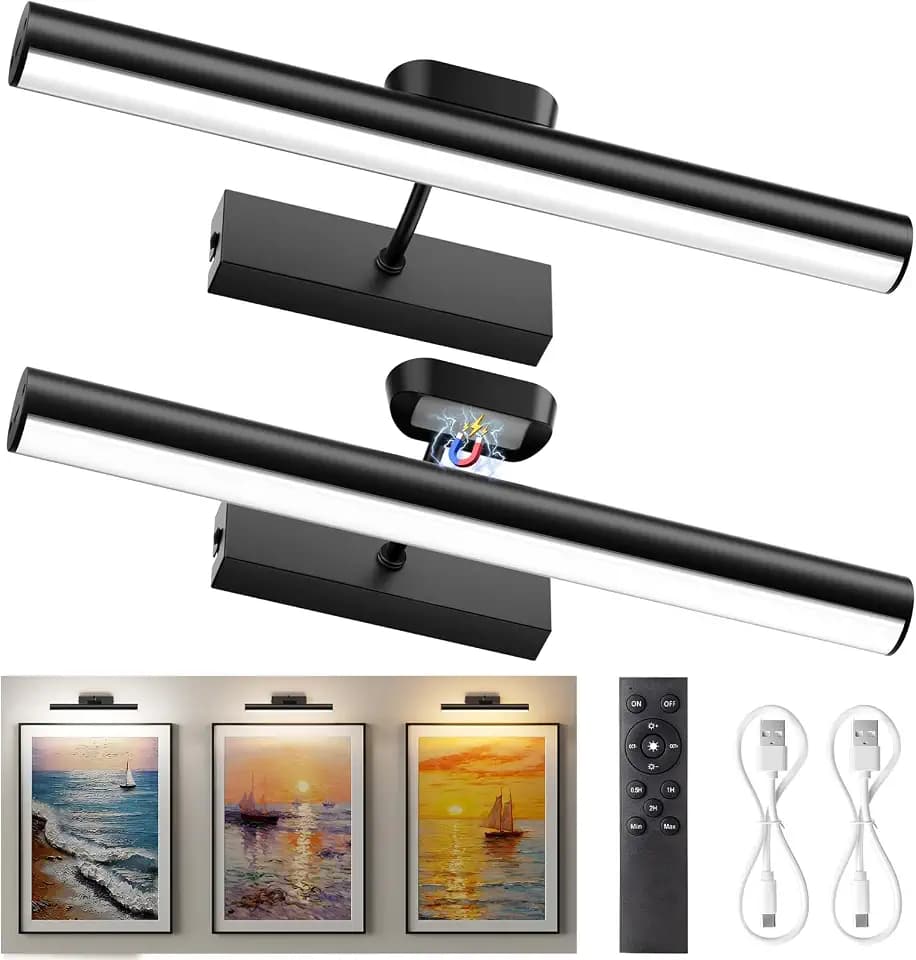 Picture Light for Wall, 4000mAh, 13.8 Inch, 2 Pack, Black