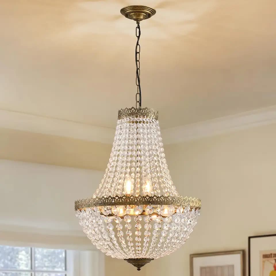 French Empire Crystal Chandelier Vintage Pendant Light Fixture
