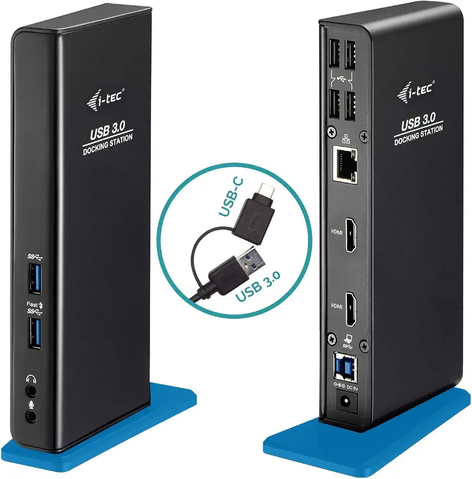 i-tec USB 3.0/USB-C Dual Docking Station 2X HDMI Full HD+, 4X USB 2.0, 2X USB 3.0, Gigabit Ethernet, Audio/Mik, Kompatibel mit Windows, macOS, Linux