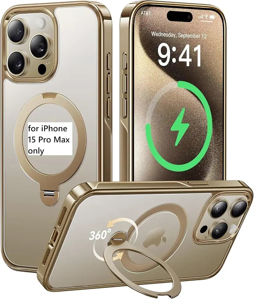 CASEKOO Titanium 360° Rotatable Magnetic Stand for iPhone 15 Pro Max Case [Compatiblewith Magsafe][16FT Military Protection] Slim 15 Pro Max with Kickstand Ring Phone Cover 6.7", Antique Gold