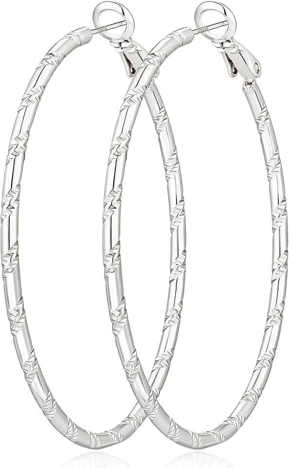 2mm Thin Sterling Silver Post Hoop Earrings for Women Bamboo Hoops
