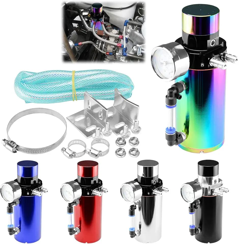Red Billet Aluminum Engine Oil Catch Tank Can Reservoir Breather Flow Gauge #4