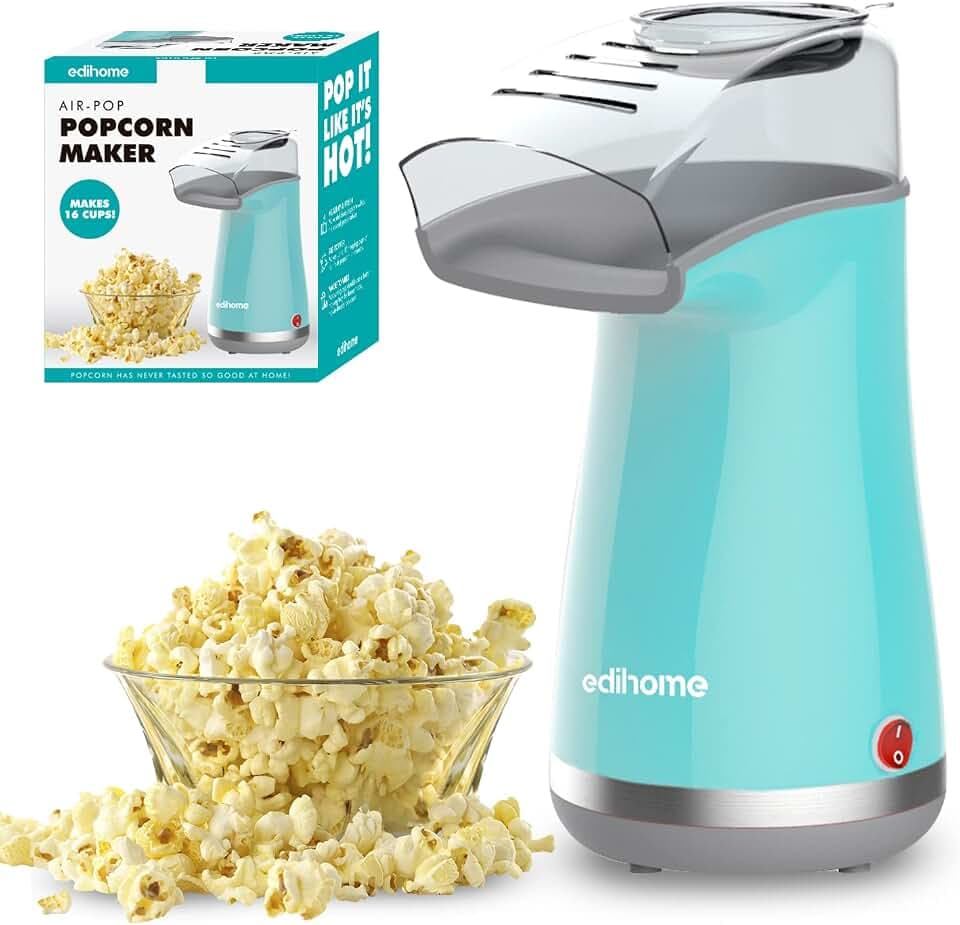 Edihome, Popcornmaschine, Popkornmaschinene, Elektrischer Popcorn Maker, 1200 W, Inklusive Dosierlöffel, Popkorn fertig in 2 Minuten, Heimkino, Series (Blau)