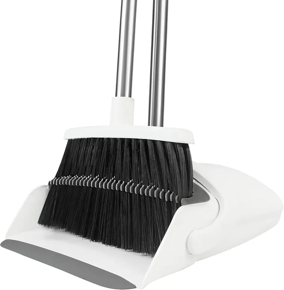 Broom and Dustpan Set, 52" Longe Adjustable Handle, White