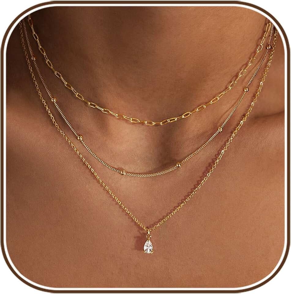 Dainty Layered Necklaces for Women,14k Gold Plated CZ Choker Necklace Stack