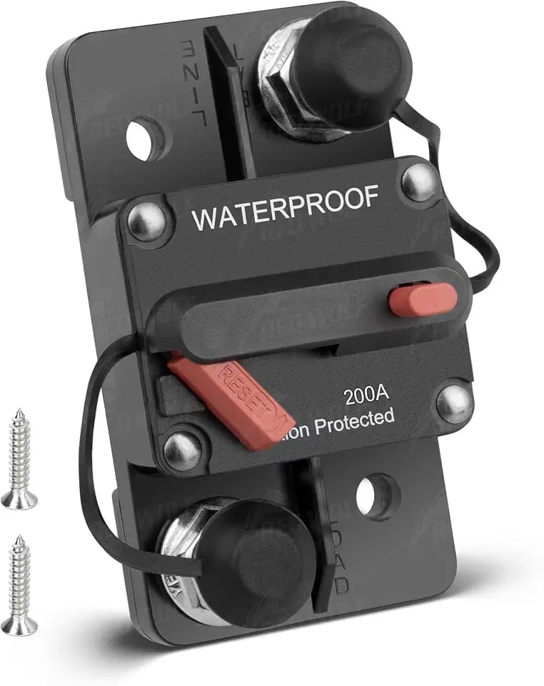 RED WOLF Circuit Breaker 200 Amp for Trolling Motor Boat Marine ATV Vehicles Stereo Audio Electronic Battery System Inline Fuse with Manual Reset Switch 12V-24V