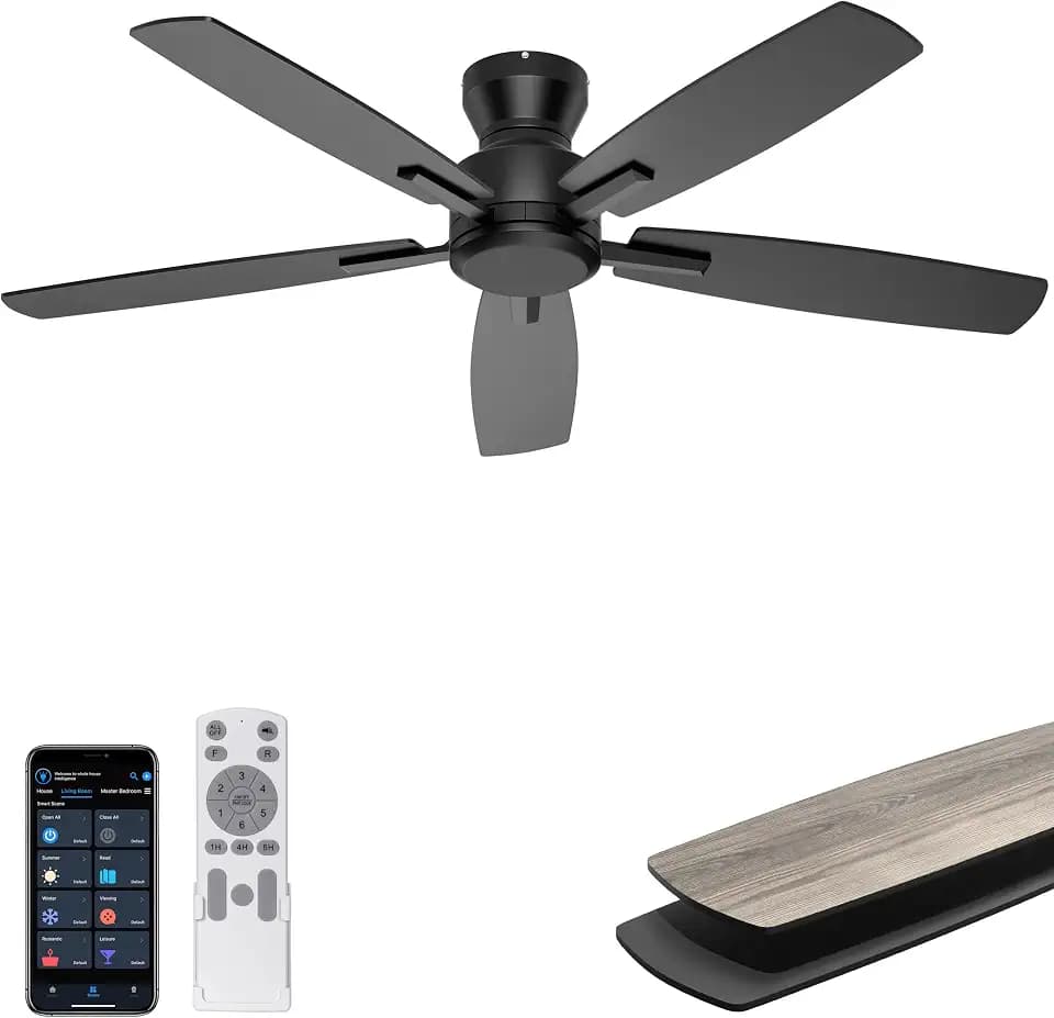 Ohniyou 52'' Low Profile Ceiling Fan No Light, for Indoor/Covered Outdoor