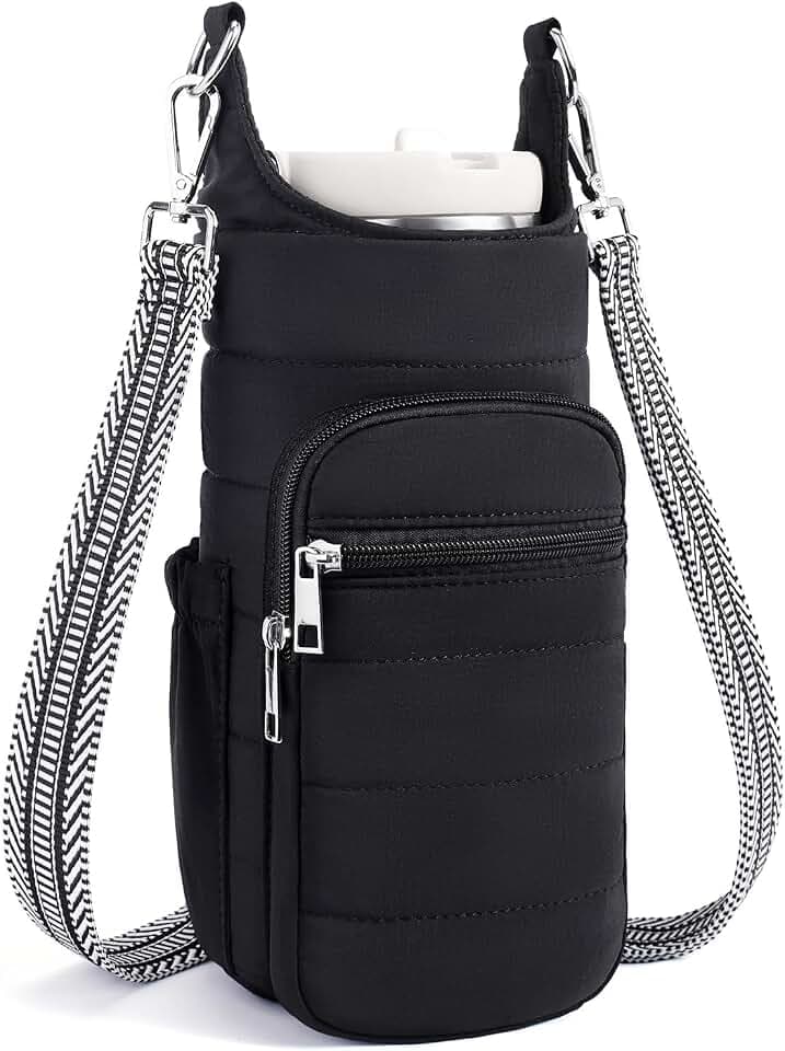 Water Bottle Bag 40 oz Crossbody Bag Insulated Carrier Purse Holder for Walking Hiking with Adjustable Strap