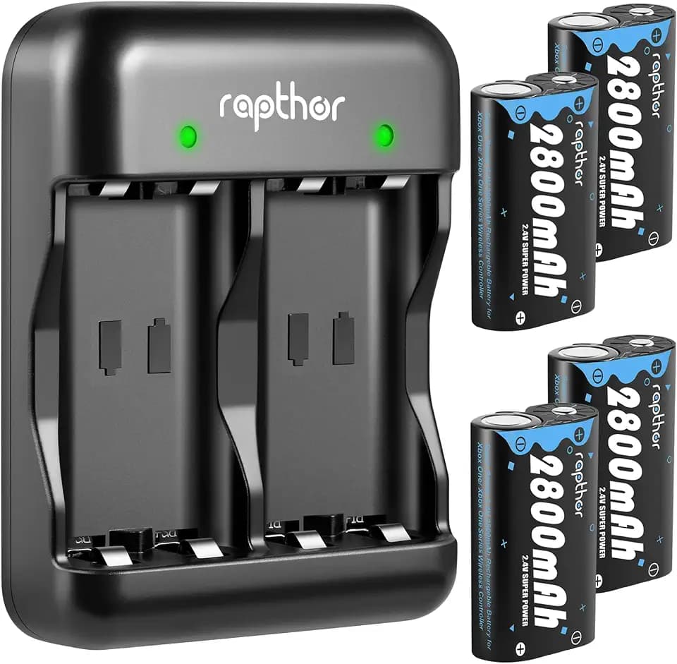 rapthor 4X 2800mAh Rechargeable Controller Battery Pack for Xbox Series with Fast Charger Station Compatible with Xbox One/One X/S/Elite/Series X/S Accessories (4 Battery Packs +1 Charger