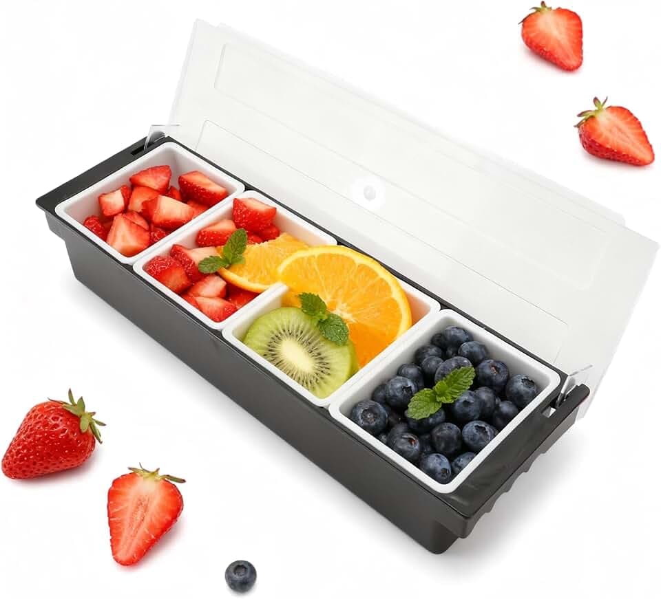 Bar Zutatenbehälter Gekühlter Gewürzbehälter Kunststoff Obst Box 4 Fächer