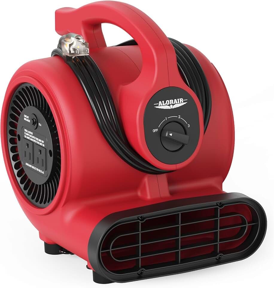 ALORAIR 3 Speed Air Mover Blower Fan 115W 600CFM Utility Floor Fan - Red