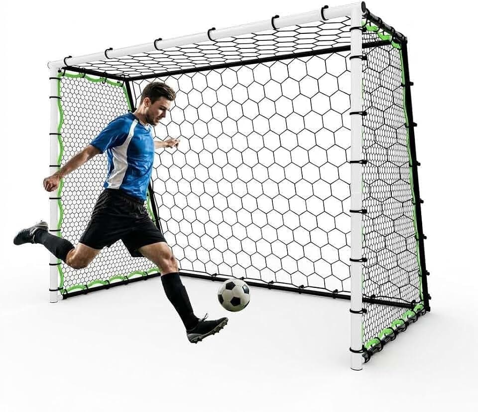 6-12 Ft Soccer Rebounder Net Goal & Soccer Goals, Iron Frame with PE Net, Includes 4 U-Shaped Ground Stakes