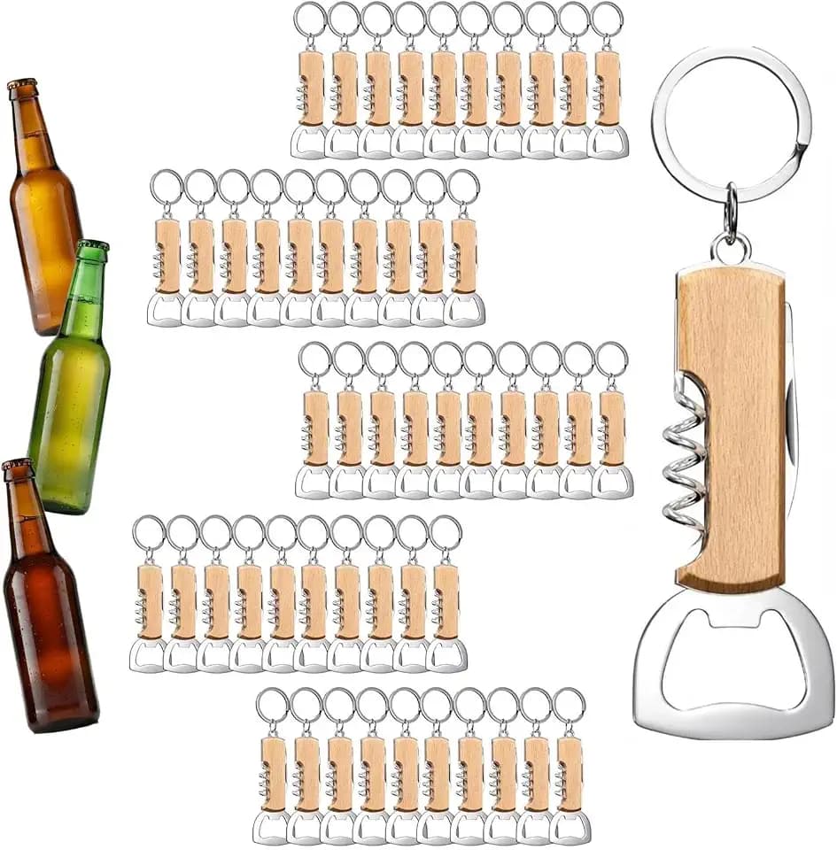 Flaschenöffner Holz,Bieröffner,Flaschenöffner mit Holzgriff Holz,Bierflaschenöffner,Multifunktional,Geschenk für Männer und Bierliebhaber(50 Stück)