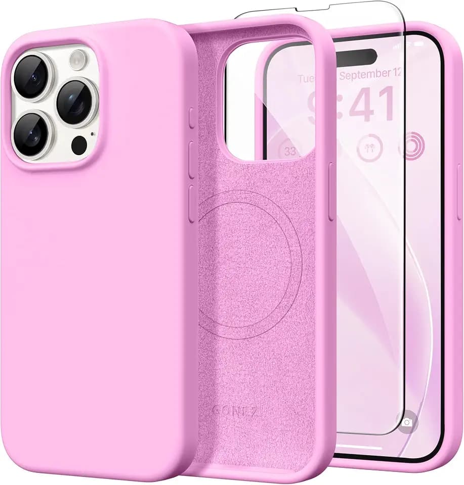 GONEZ Magnetic for iPhone 15 Pro Case, Silicone Cover Rose Pink