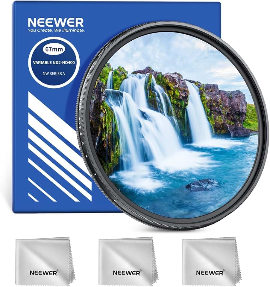 NEEWER 67mm Variabler ND Filter ND2-400 (1-9 Stop) mit 3X Reinigungstuch, Einstellbarer, drehbarer Graufilter Kameraobjektivfilter mit mehrfach beschichtetem optischem Glas für Belichtungsausgleich