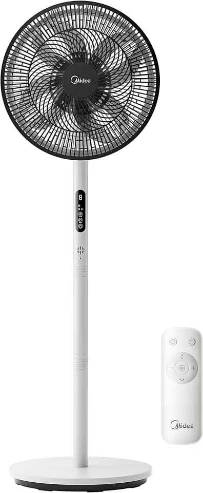 Midea Leiser Standventilator FS35-26XRDSE(BW) DC-Motor, 8 Flügel, 9 Geschwindigkeitsstufen, Oszillation 85°, Timer 9 Stunden, Höhe verstellbar