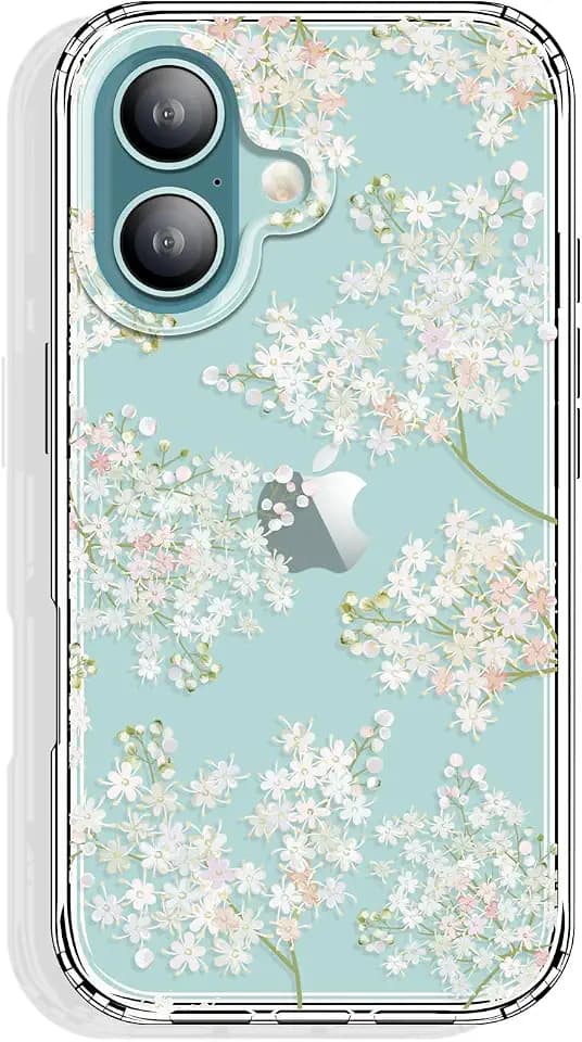 GYZYA for iPhone 16 Case Clear 6.1 Inch with Pattern Design, Protective Slim TPU Cover + Shockproof Bumper for Women and Girls (Wildflowers)