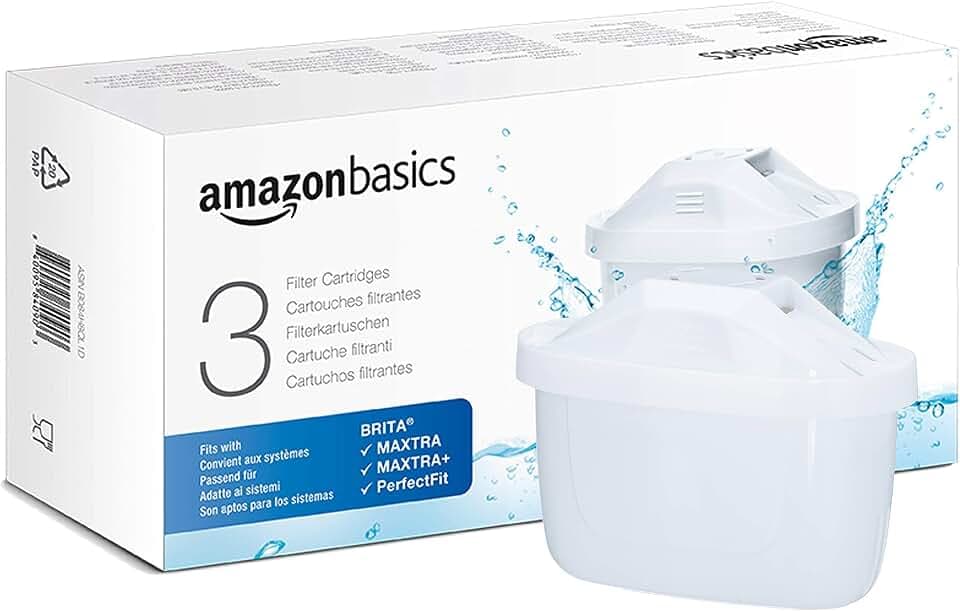 Amazon Basics Wasserfilterkartuschen, 3 Stück, passend für alle BRITA Systeme inkl. PerfectFit Systeme