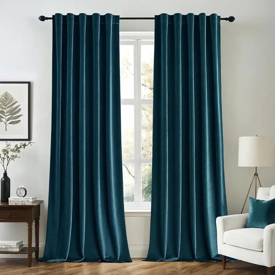 MIULEE Peacock Blue Velvet Curtains 52x90 inches 2 Panels Blackout Curtains