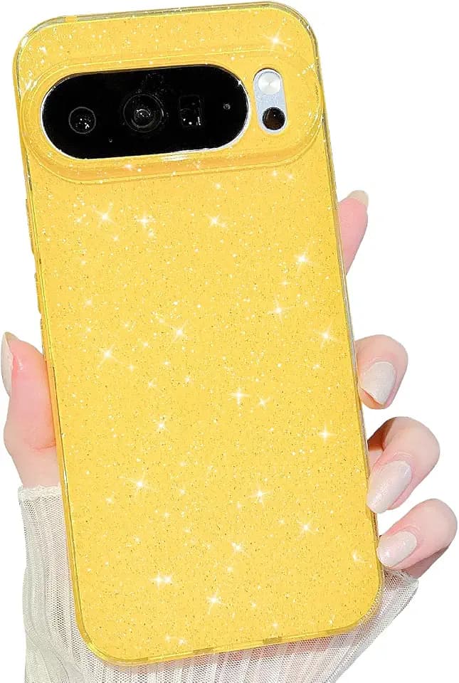 MINSCOSE Compatible with Google Pixel 10 Pro 5G Case,Cute Bling Glitter Thin Slim Shockproof TPU Sparkly Cover for Women Girl for Google Pixel 10 Pro 5G 6.3 inch -Yellow