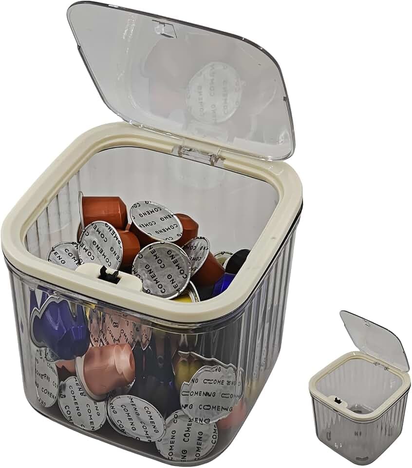 Clear Coffee Pod Organizer with Lid - Suitable K-Cup, Keurig & Nespresso Pods, Countertop Coffee Station Organizer (Grey)