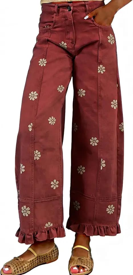 utcoco Barrel Jeans Women 2026 Floral Print Wide Leg Jeans Y2k Patchwork Baggy Boyfriend Denim Pants
