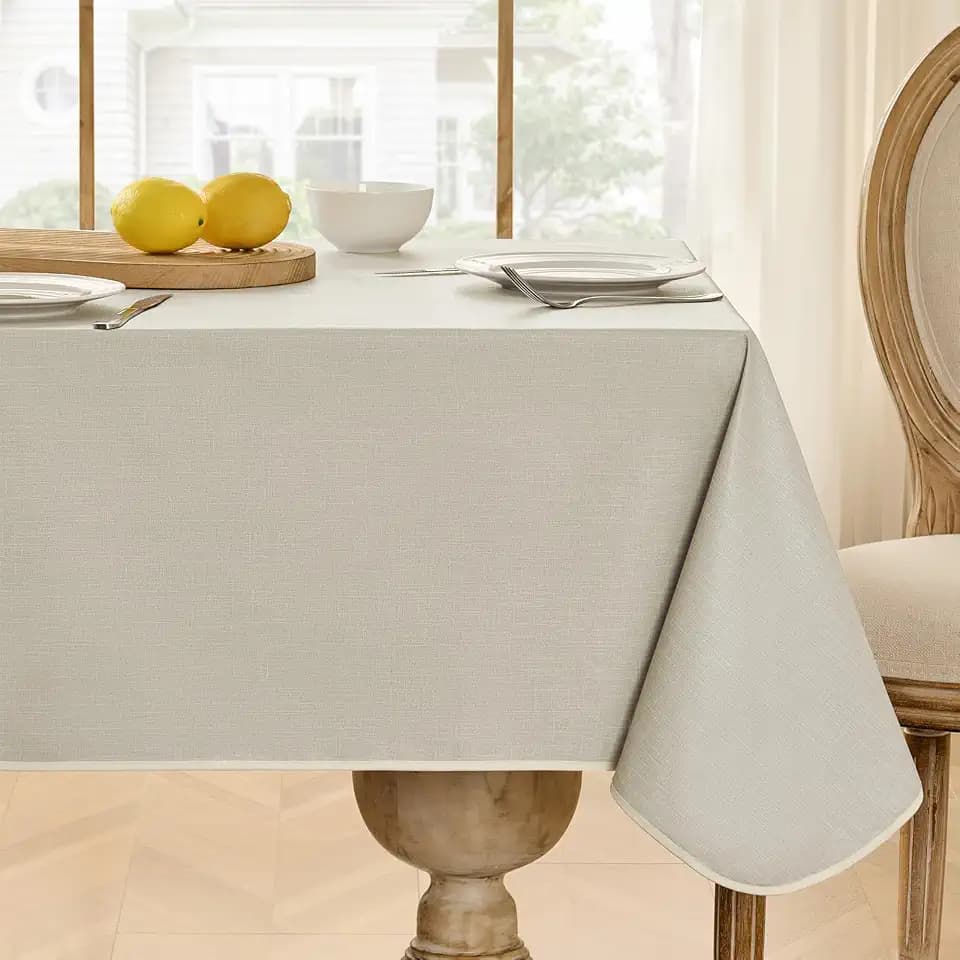 Softalker Outdoor Vinyl Edge Tablecloth Rectangle, 54 x 78 Inch, Beige