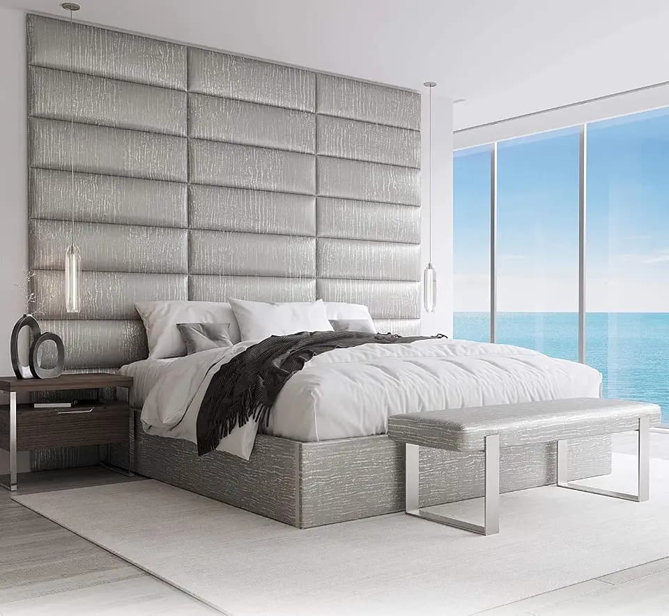 VANT Gepolsterte Kopfteile - Accent Wall Panels - Pack von 4 - Einfach Passen - König Zwilling Bett Größen (Metallisch Silber, 91cm BREITE)