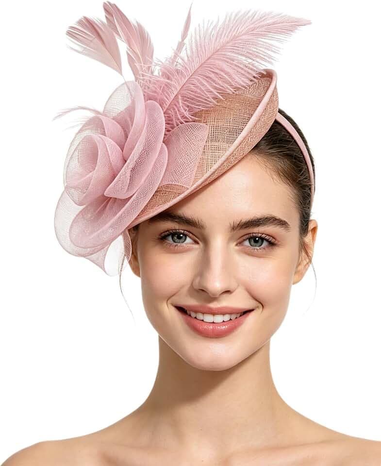 SAFERIN Women's Fascinators Feathers Tea Party Hat Veil Headband with Hair Clip for Cocktail Church