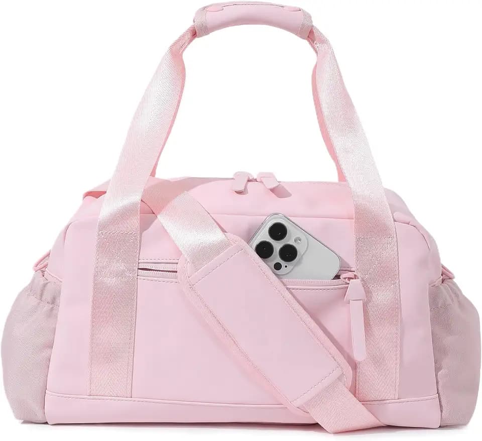 Bucosd Small Gym Bag for Women, Mini Crossbody Gym Duffle Bag with Wet Compartment, Carry on Gym Tote Bag for Workout Dance Sport Travel (Medium-Pink)