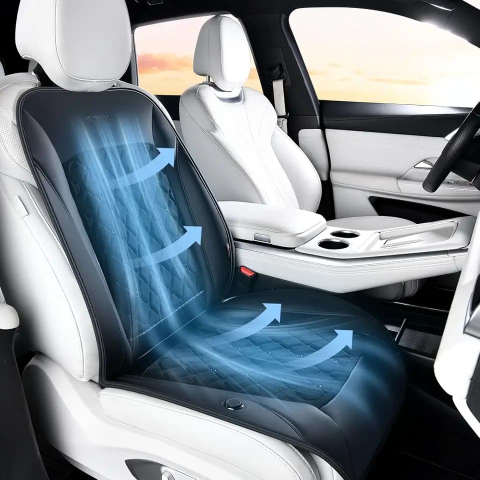 Coverado 2026 Upgraded Cooling Car Seat Cover, 12V-24V Ventilated Car Seat Cushion with 8 Fans, Cooled Seat Cover for Car SUV Truck Universal Fit,Dual car Ports + A+C USB Ports Fashion Black