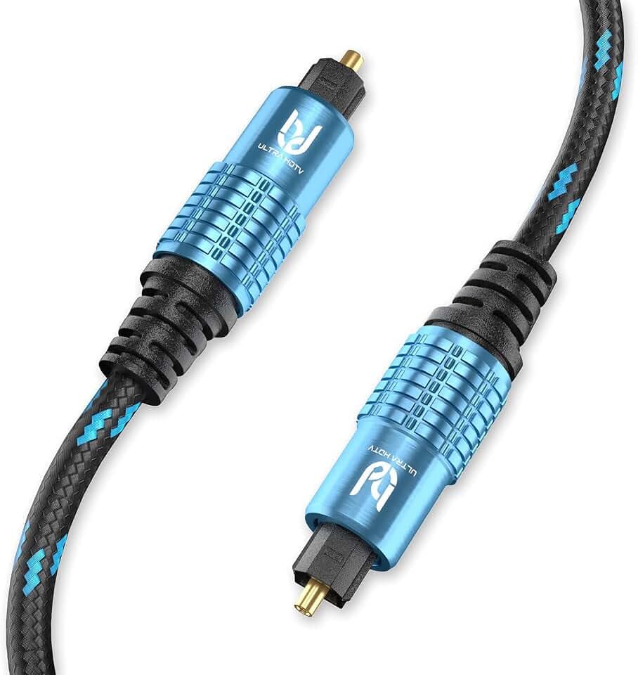 Ultra HDTV Optisches Toslink Kabel - 10m, Ideal für Soundbars, Heimkinos, Receiver, Fernseher, PS4, Xbox - Vergoldete Stecker, Knickschutz, Glasfaserkern, Unterstützt Dolby Digital, DTS-HD, 5.1/7.1
