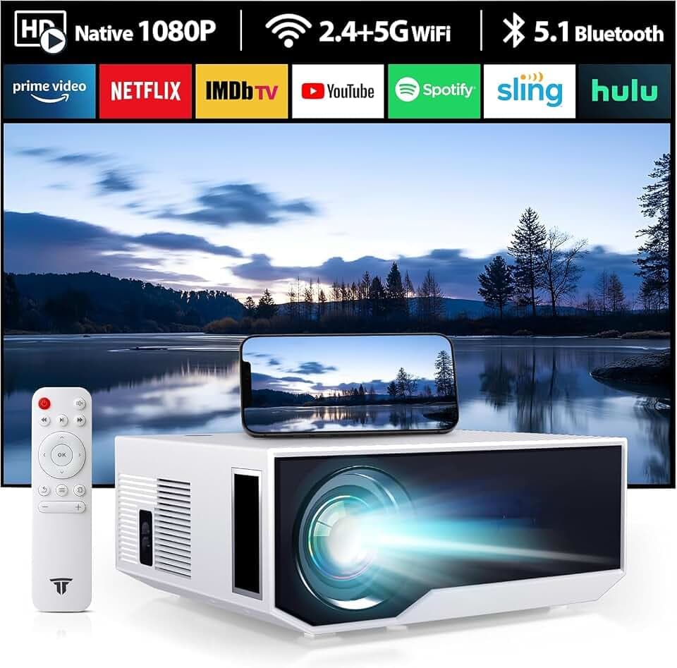 Neuer Beamer,4K-Unterstützung 5G WiFi projektor mit 20000 Lumen 300" Display Am Abend Outdoor Beamer Heimkino, kompatibel mit Smartphones/TV-Stick/PS5 /USB