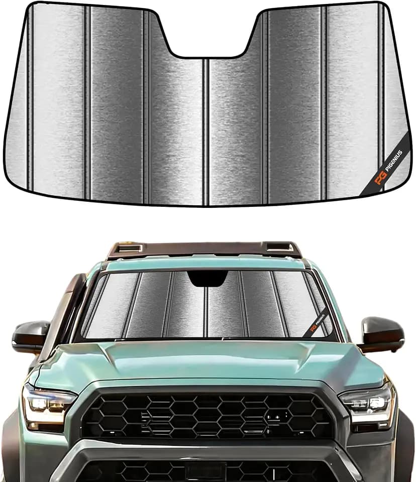 Pigenius Windshield Sun Shade for Toyota Tacoma 2024-2026 Without Factory Dashcam, Custom Front Window Sunshade - Metallic
