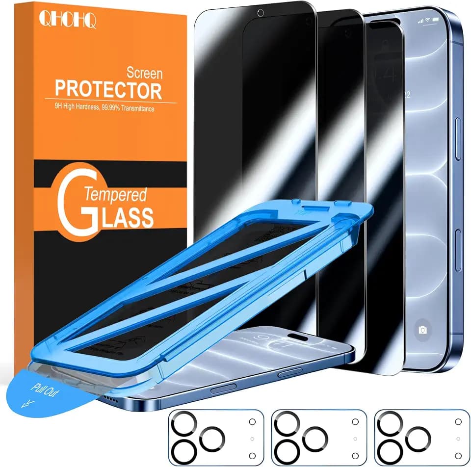 QHOHQ for iPhone 18 Pro Privacy Screen Protector, 9H+ Tempered Glass, 3+3P