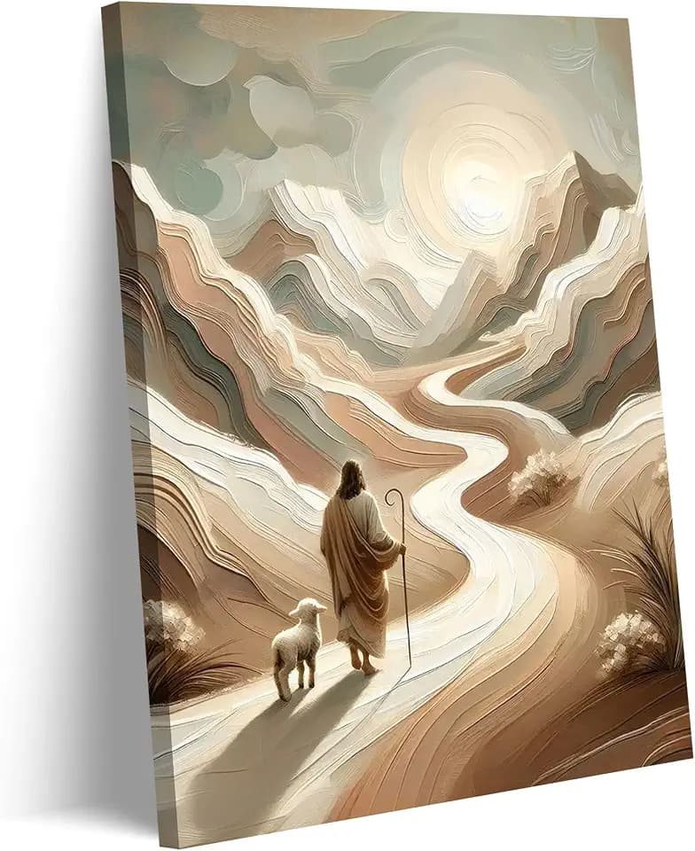 Jesus Leaves the 99 Sheep Canvas Wall Art Jesus and Lamb Painting Picture Wall Decor Christian Bible Stories Poster Print Artwork for Living Room Bedroom Church Home Decoration.