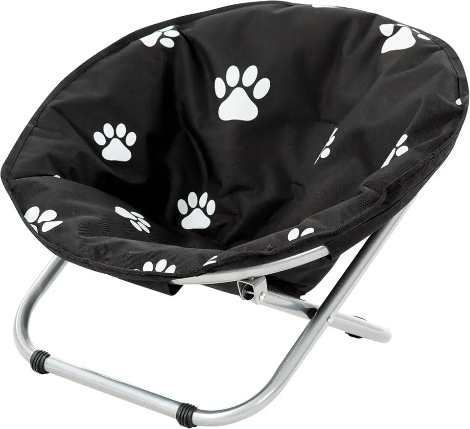 Etna Products Round Pet Bed: Comfortable Elevated Cat Bed with Paw Print Cushion - Black & White Water Resistant Papasan Chair for Small Dogs